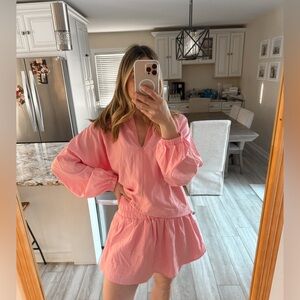 Pink Lily Pink Windbreaker Jacket Skirt Matching Set Size Medium